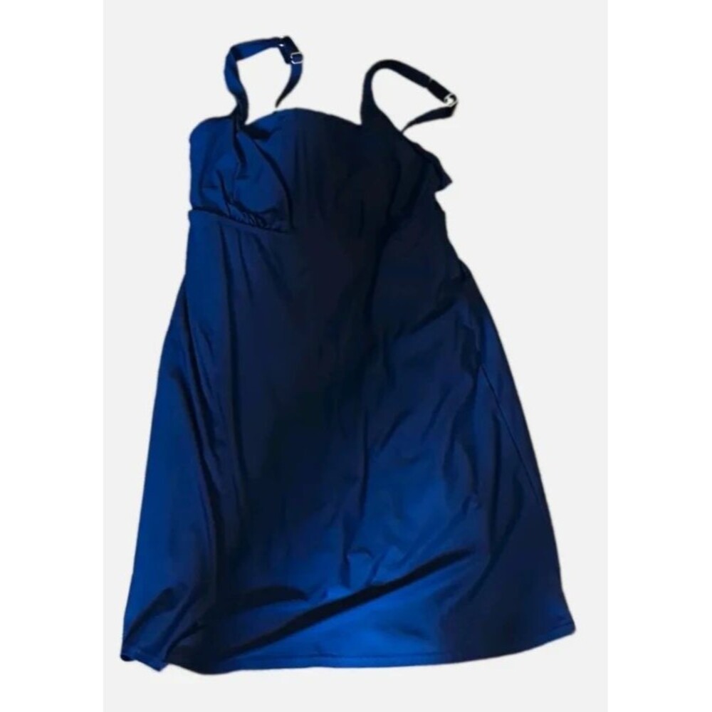 Lands' End Navy Solid Swimdress Size 8 Long Adjustable Straps